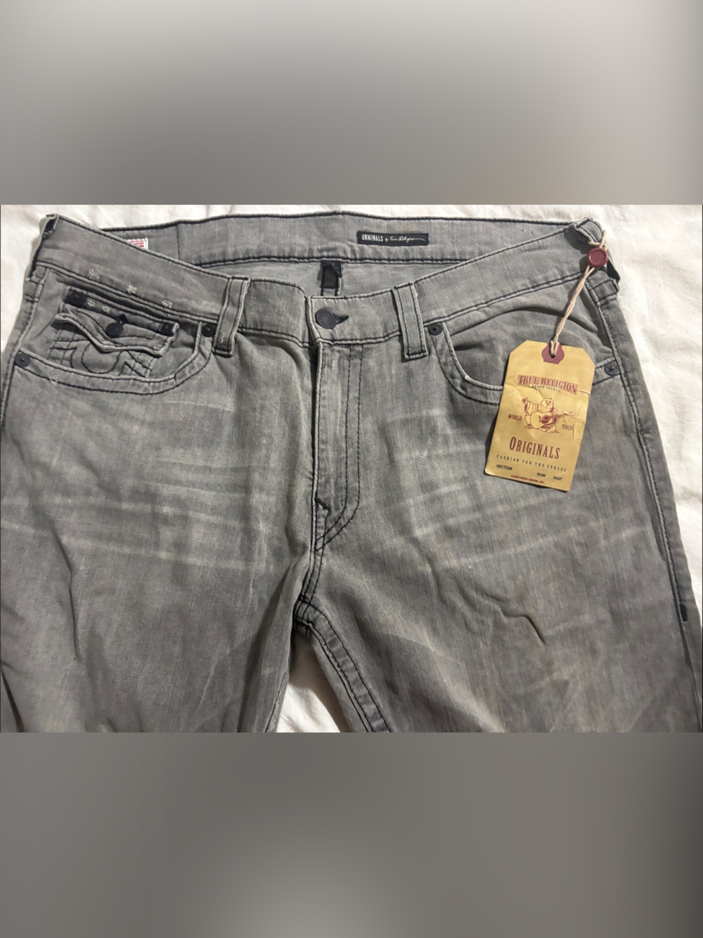 True Religion Men's Straight Jeans in Light Gray